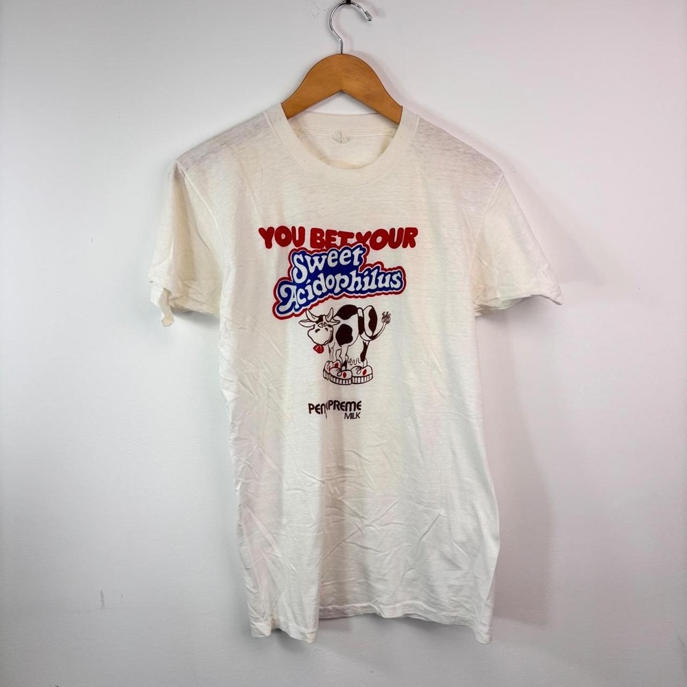Vintage 1980s Penn Supreme Sweet Acidophilus Milk Cow Graphic T-Shirt XL USA